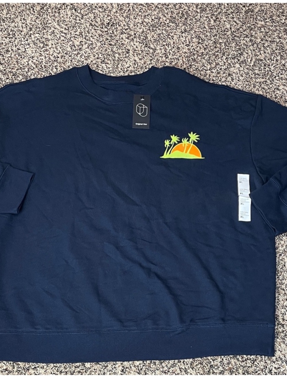 Original Use Men's Navy Crewneck Sweatshirt with Palm Island Graphic NWT